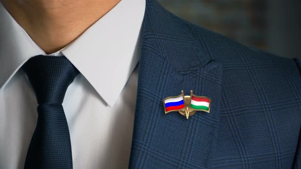 Businessman Friend Flags Pin Russia Hungary