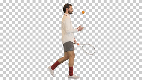 Young male tennis player walking, Alpha Channel