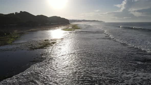 Aerial view of Gunung Kidul Tropical Beach in Indonesia