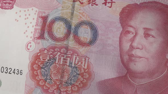 Renminbi, One Hundred Yuan Banknote. Looped Animation.