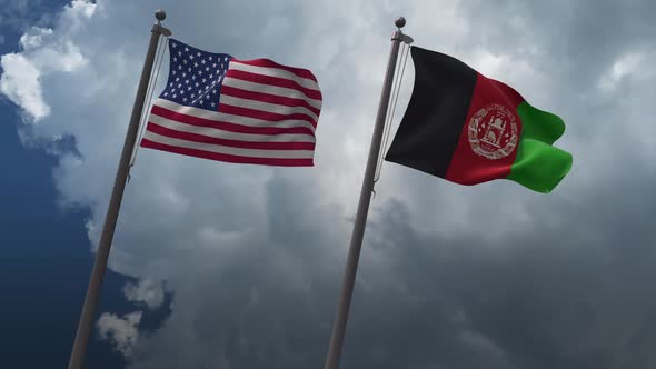 Waving Flags Of The United States And The Afghanistan 2K