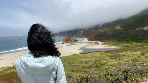 Asian Woman Hiking In Big Sur California