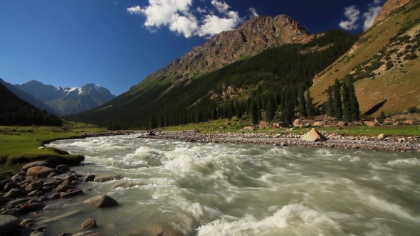 Rough River in the Mountains. Kyrgyzstan