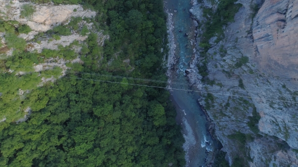 Aerial View of Durdevica Tara Arc Bridge in the Mountains, One of the Highest Automobile Bridges in