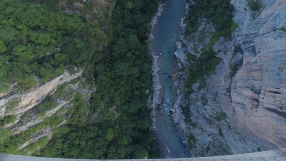 Aerial View of Durdevica Tara Arc Bridge in the Mountains, One of the Highest Automobile Bridges in