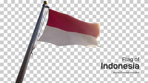 Indonesia Flag on a Flagpole with Alpha-Channel