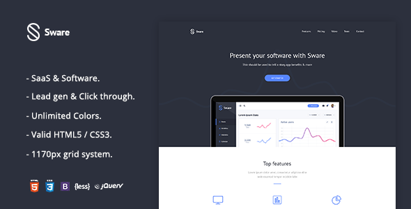 Sware SaaS i oprogramowanie Landing HTML5 Szablon strony