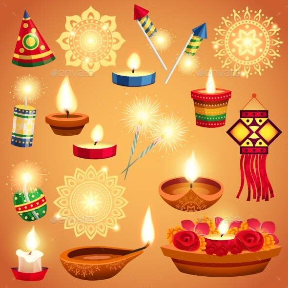 Realistic Diwali Set