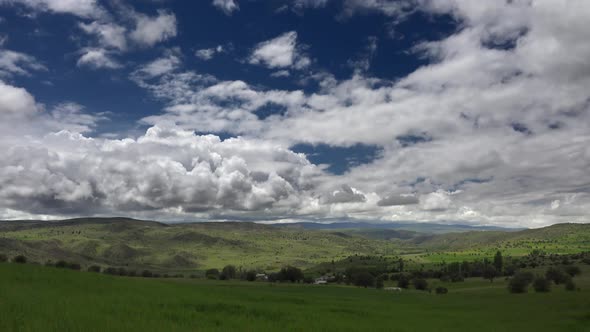 Little Village Houses Surrounded by Green Meadows and Low Hills in Standard Soft Geography