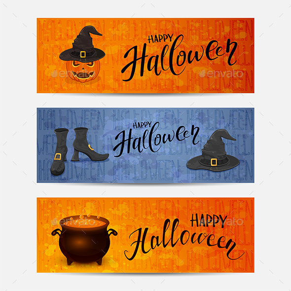 Set of Banners with Lettering Happy Halloween