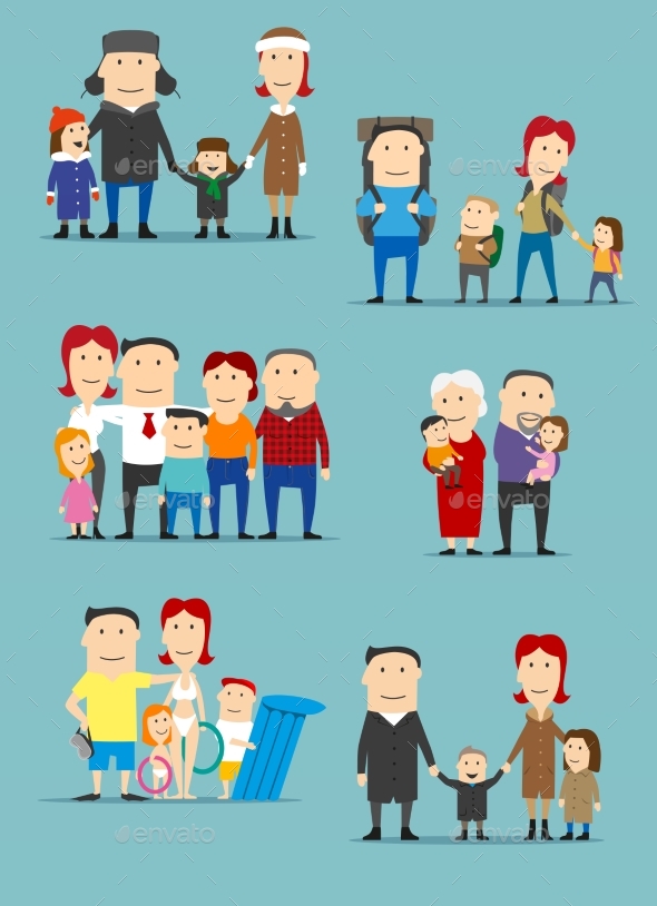 Family Activities Cartoon Characters Set