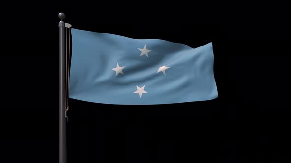 Micronesia Flag On Flagpole With Alpha Channel 4K