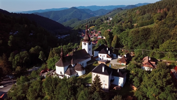 Flying Over Church in Spania Dolina, Slovakia