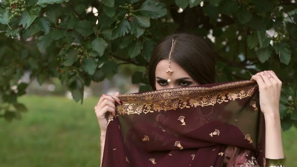 Portrait of Girl in Red Indian Traditional Dress