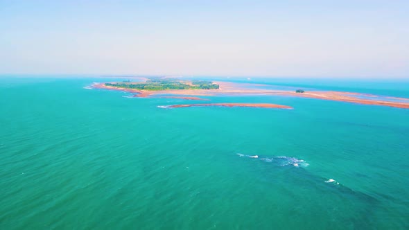 The turquoise waters of St. Martin's Island, Bangladesh, aerial wide shot