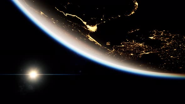 Space, Sun and Planet Earth at Night alt