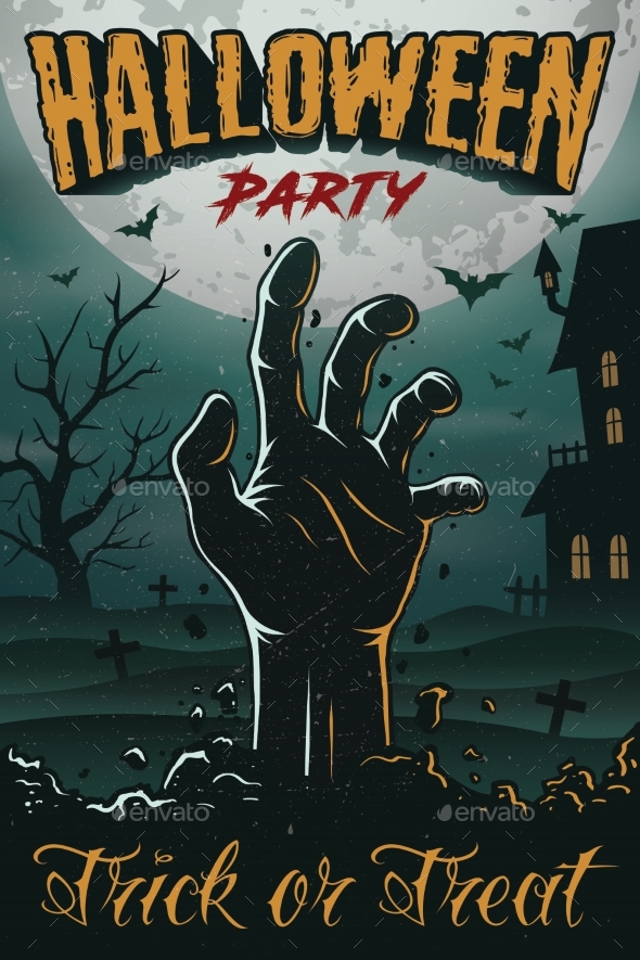 Halloween Party Poster with Zombie Hand