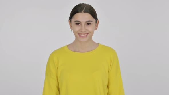 Spanish Woman Smiling on White Background