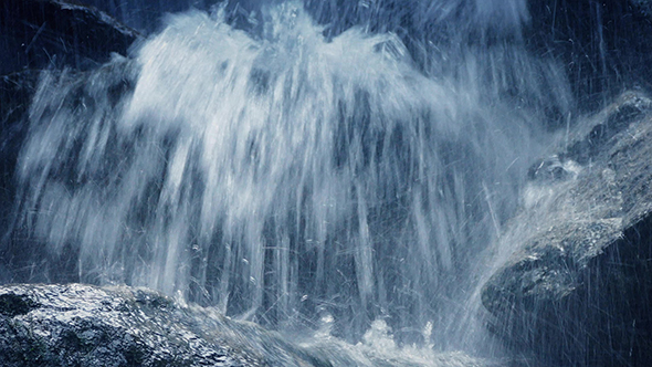 Moving Along Rocky Waterfall Closeup