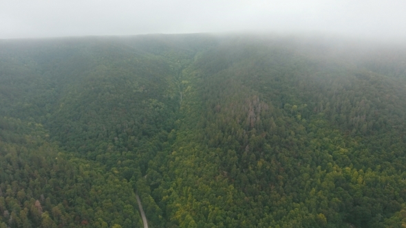 Aerial View of the Hills in the Fog
