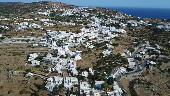 Village of Apollonia on Sifnos Island in the Cyclades in Greece from the sky