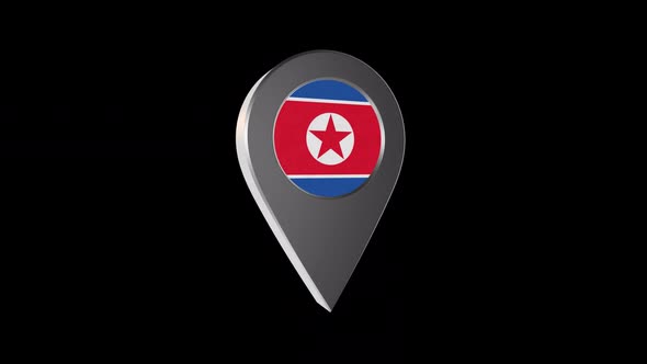 3d Animation Map Pointer With Norht Korea  Flag With Alpha Channel  - 2K