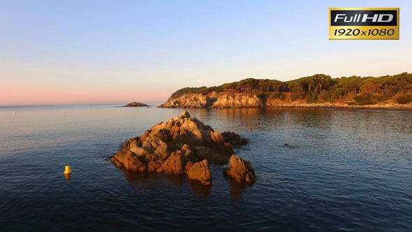 Unspoiled Mediterranean Seaside Aerial Drone View at Dawn