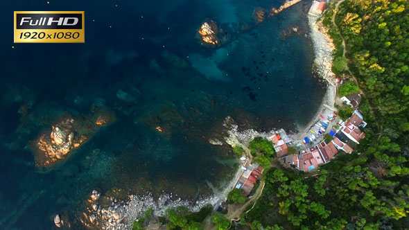 Mediterranean Fishing Village Aerial Drone View