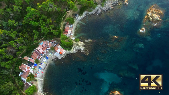 Mediterranean Fishing Village Aerial Drone View