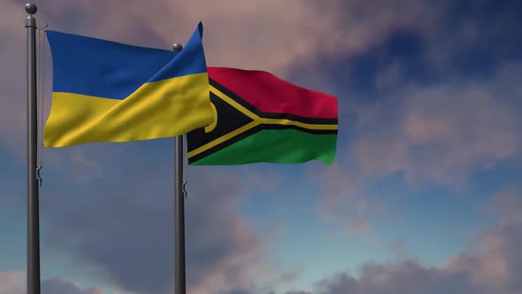 Vanuatu Flag Waving Along With The National Flag Of The Ukraine - 2K