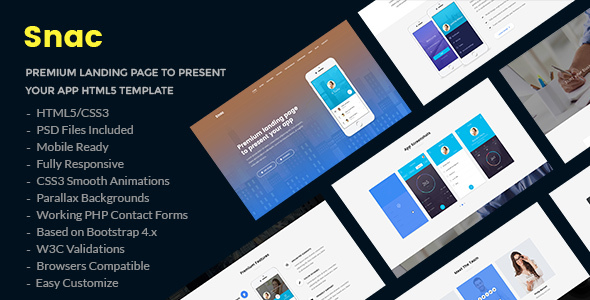 Snac - Premium Responsive App Landing Page HTML5 Template