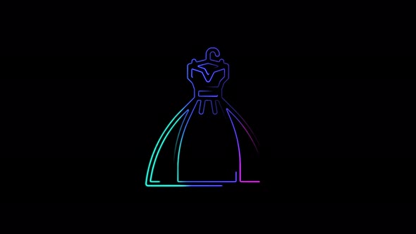 Beautiful dress icon abstract seamless animation 4K neon lines.