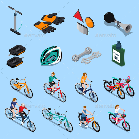 Bicycle Isometric Icon Set