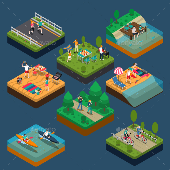 Isometric Activity People Composition