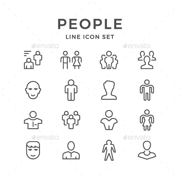 Set Line Icons of People
