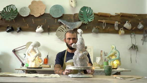 Process of Making Clay Sculpture in the Pottery Workshop