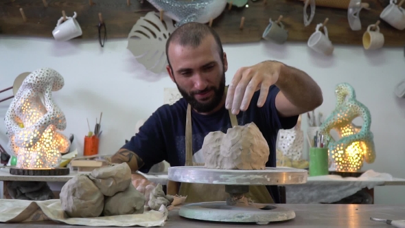 Potter Working in the Pottery Working Place