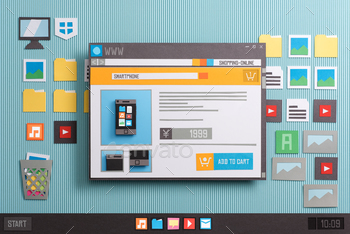 price in a browser window, collage and paper cut composition