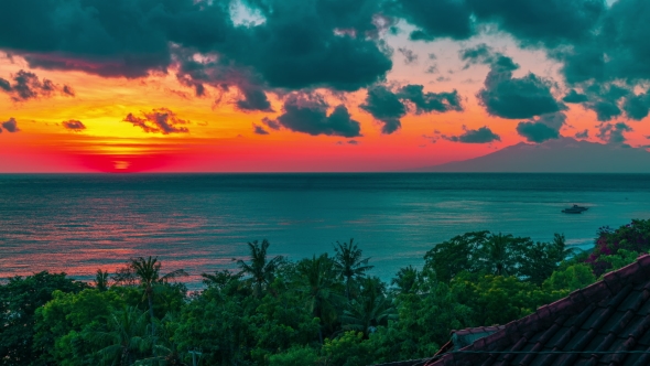 Sunrise  Over the Lombok Strait To the Volcano Rinjani on the Island of Lombok As Seen From the Ame