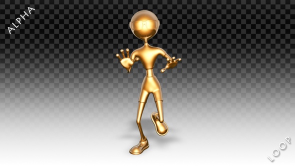 3D Gold Man - Cartoon Break Dance