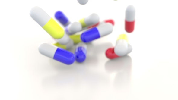Falling Colorful Drug Capsules or Pills