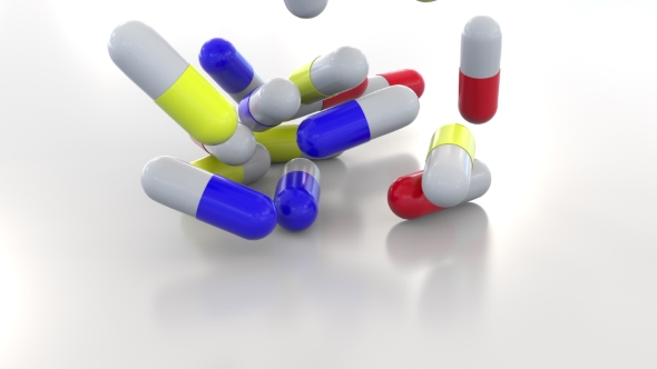 Falling Multicolor Drug Capsules or Pills