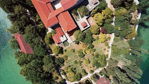 Aerial View of Visovac Monastery on Krka River, Croatia