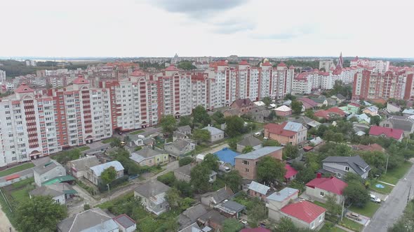 Aerial view of houses and apartment buildings