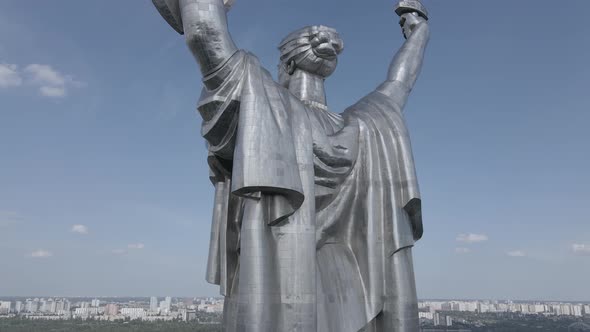 Kyiv, Ukraine: Aerial View of the Motherland Monument. Flat, Gray