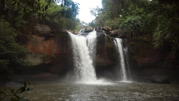 Beautiful Waterfall in Rainy Season in National Park Haew Suwat in Thailand