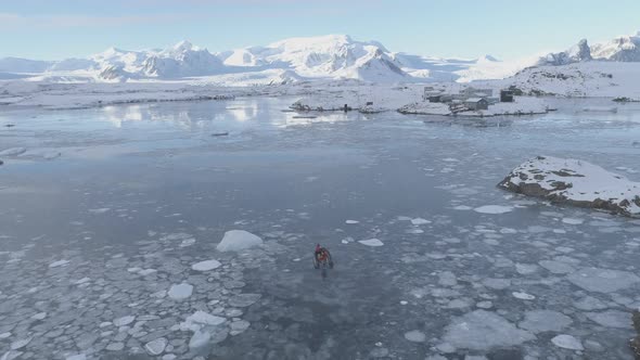 Zodiac Boat Sail at Vernadsky Station Aerialview