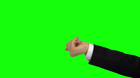 Arm in Black Jacket Calling Someone. Green Screen. Close Up