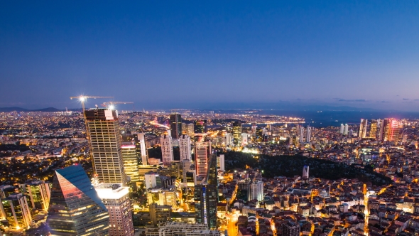 Rooftop View of Istanbul Cityscape and Golden Horn at Night