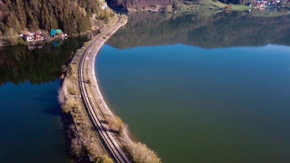 Flying Over Lake in the Slovak Paradise Park